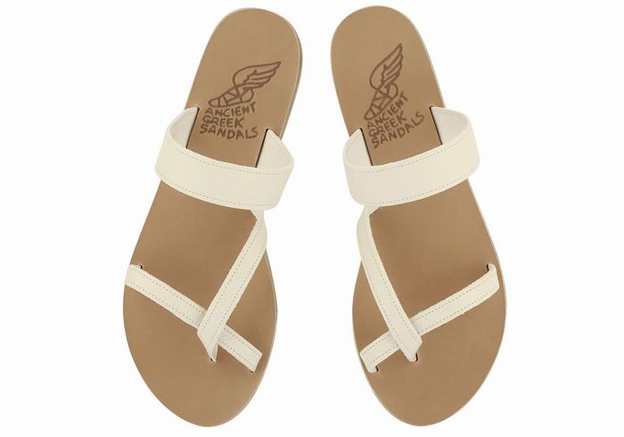 White Ancient Greek Sandals Daphnae Leather Women Slide Sandals | YHG2827XR