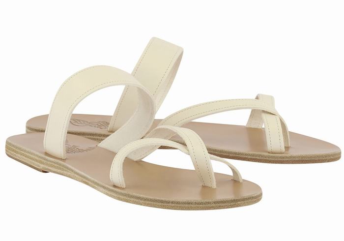 White Ancient Greek Sandals Daphnae Leather Women Slide Sandals | YHG2827XR