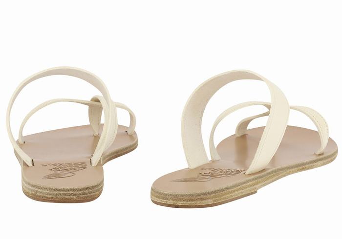 White Ancient Greek Sandals Daphnae Leather Women Slide Sandals | YHG2827XR