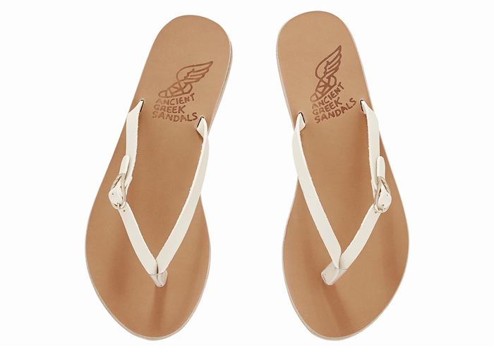 White Ancient Greek Sandals Dihalo Leather Women Flip Flops | KHD4610KA