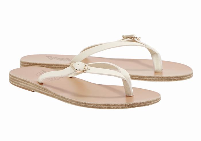 White Ancient Greek Sandals Dihalo Leather Women Flip Flops | KHD4610KA