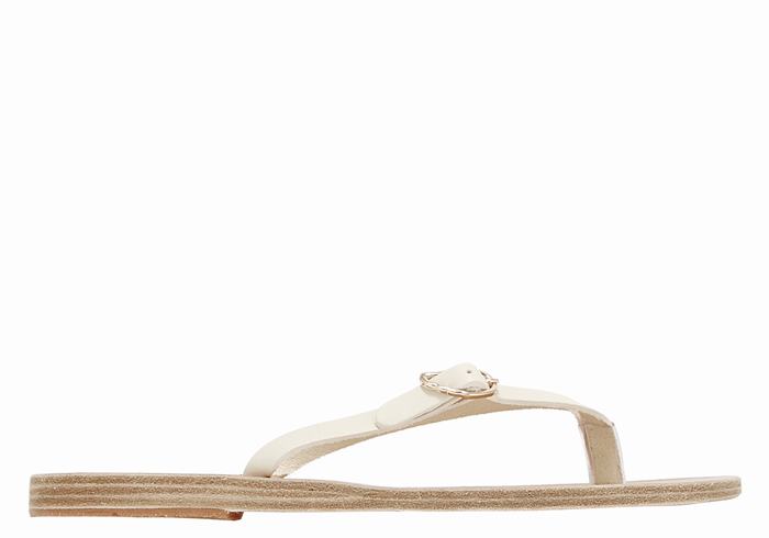 White Ancient Greek Sandals Dihalo Leather Women Flip Flops | KHD4610KA