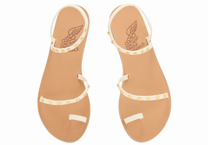 White Ancient Greek Sandals Eleftheria Bee Women Toe-Post Sandals | GQU1837TO