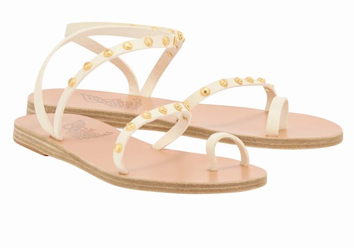 White Ancient Greek Sandals Eleftheria Bee Women Toe-Post Sandals | GQU1837TO