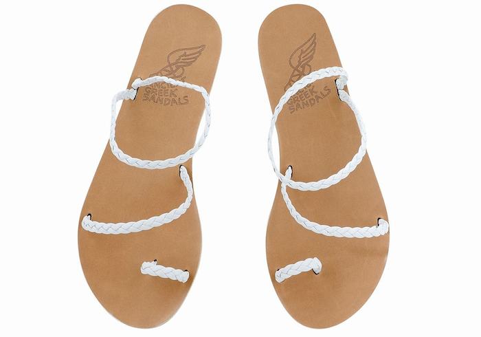 White Ancient Greek Sandals Eleftheria Leather Women Braided Sandals | EFF1159ZW