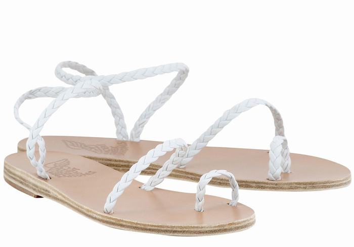 White Ancient Greek Sandals Eleftheria Leather Women Braided Sandals | EFF1159ZW