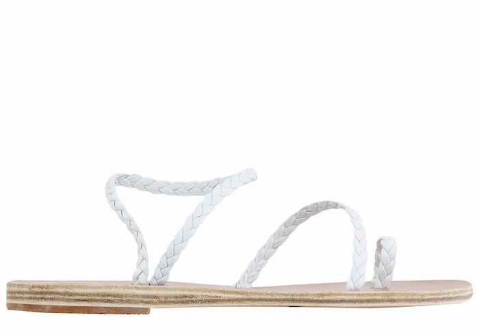 White Ancient Greek Sandals Eleftheria Leather Women Braided Sandals | EFF1159ZW