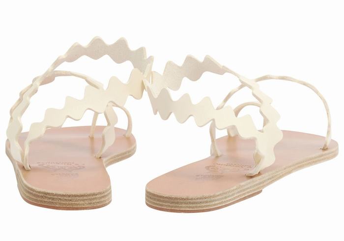 White Ancient Greek Sandals Eleftheria Onda Leather Women Toe-Post Sandals | TTG8256AL