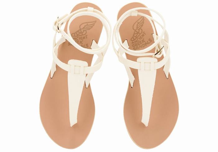 White Ancient Greek Sandals Estia Leather Women Ankle Strap Sandals | ZPR6718WS