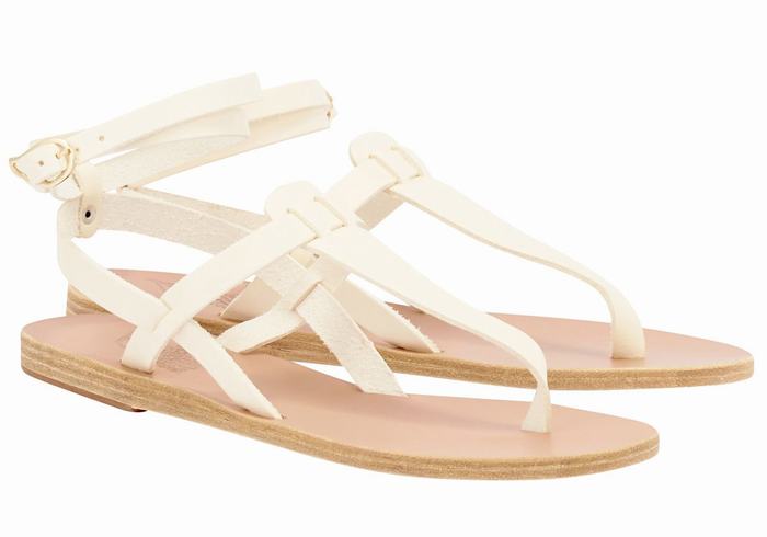 White Ancient Greek Sandals Estia Leather Women Ankle Strap Sandals | ZPR6718WS