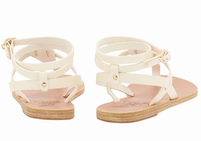 White Ancient Greek Sandals Estia Leather Women Ankle Strap Sandals | ZPR6718WS