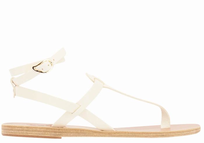 White Ancient Greek Sandals Estia Leather Women Ankle Strap Sandals | ZPR6718WS