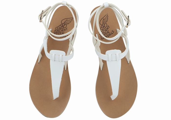 White Ancient Greek Sandals Estia Leather Women Ankle Strap Sandals | RXI6514LM