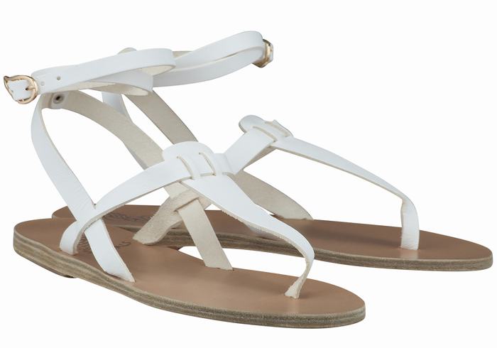 White Ancient Greek Sandals Estia Leather Women Ankle Strap Sandals | RXI6514LM