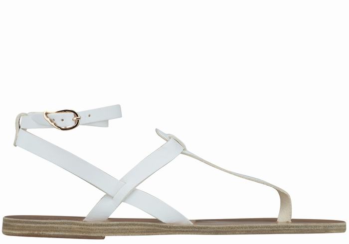 White Ancient Greek Sandals Estia Leather Women Ankle Strap Sandals | RXI6514LM