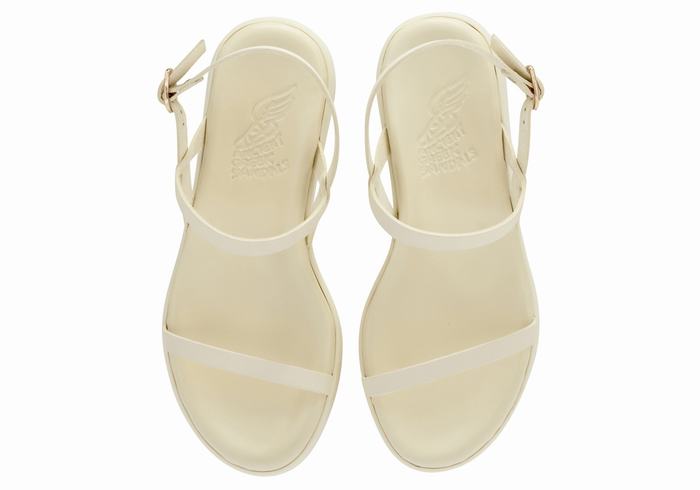 White Ancient Greek Sandals Evriali Leather Women Platform Sandals | UBA7081JS