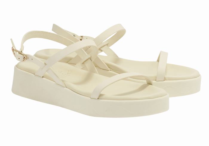 White Ancient Greek Sandals Evriali Leather Women Platform Sandals | UBA7081JS