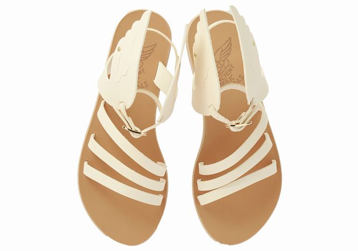 White Ancient Greek Sandals Ikaria Leather Women Ankle Strap Sandals | QPB1414GG