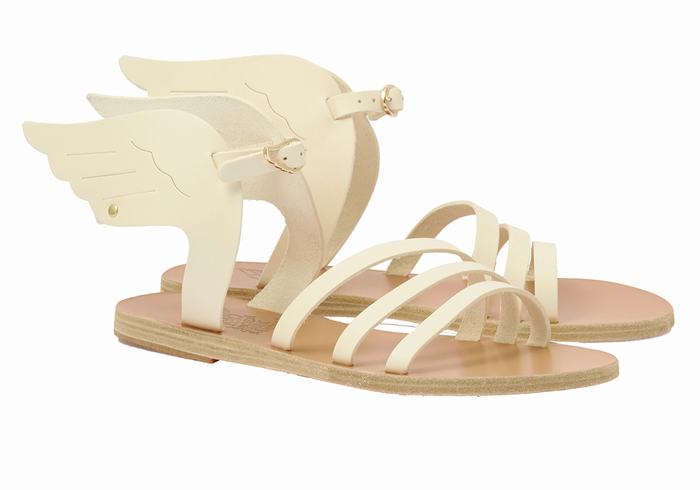 White Ancient Greek Sandals Ikaria Leather Women Ankle Strap Sandals | QPB1414GG