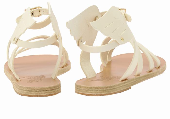 White Ancient Greek Sandals Ikaria Leather Women Ankle Strap Sandals | QPB1414GG