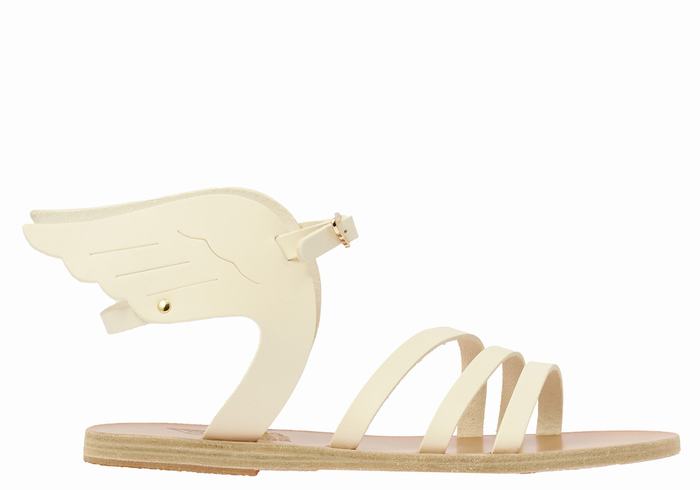 White Ancient Greek Sandals Ikaria Leather Women Ankle Strap Sandals | QPB1414GG