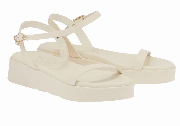 White Ancient Greek Sandals Irida Leather Women Platform Sandals | YFB4386GI