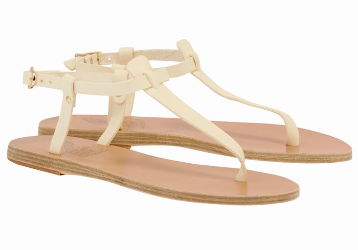 White Ancient Greek Sandals Lito Flip Flop Leather Women Back-Strap Sandals | LEJ2771NZ