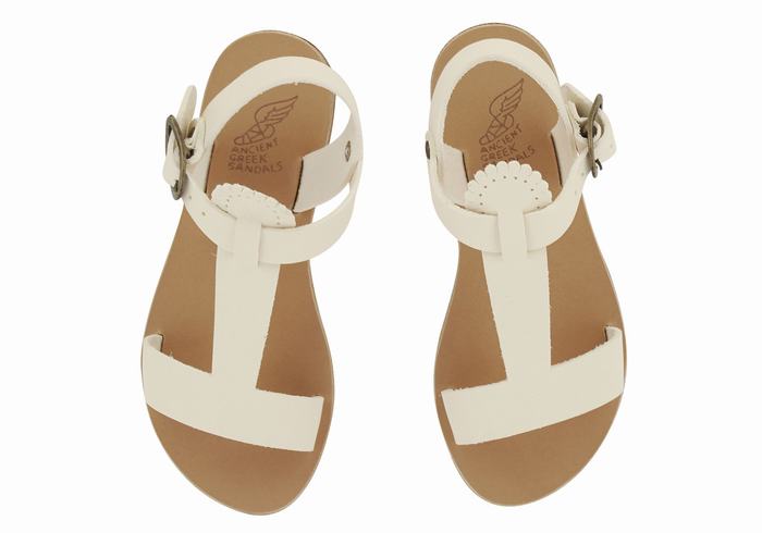White Ancient Greek Sandals Little Amber Soft Kids' Flat Sandals | OCL7388AN