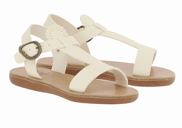 White Ancient Greek Sandals Little Amber Soft Kids' Flat Sandals | OCL7388AN