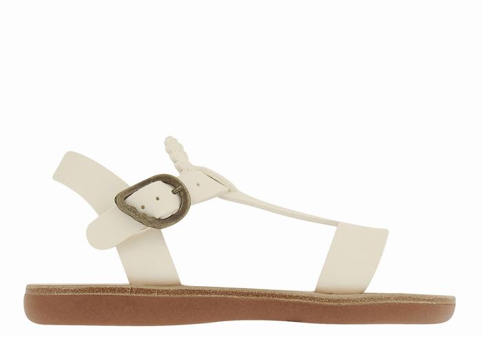 White Ancient Greek Sandals Little Amber Soft Kids\' Flat Sandals | OCL7388AN