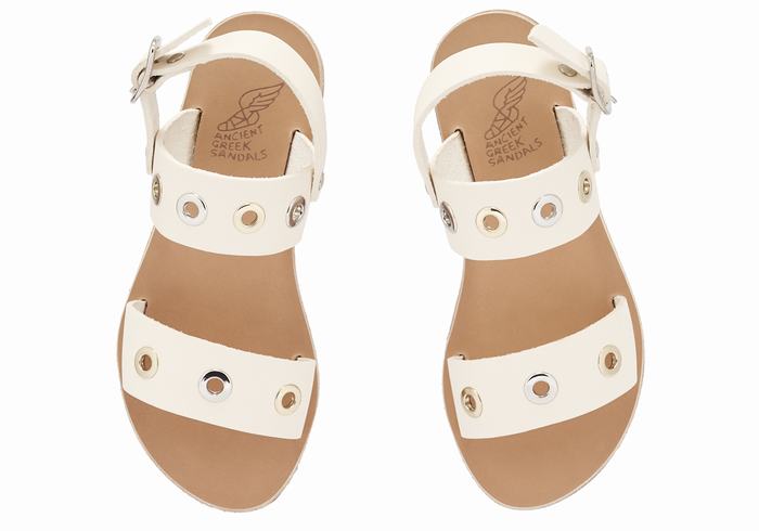 White Ancient Greek Sandals Little Clio Eyelets Soft Kids' Casual Sandals | PBO7783JB