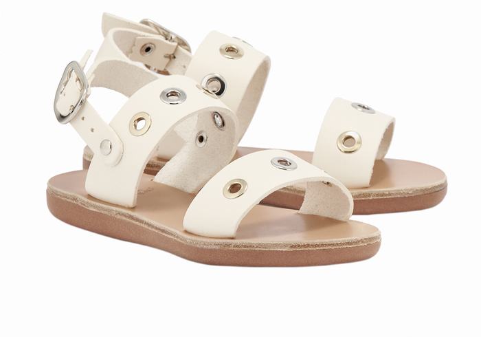 White Ancient Greek Sandals Little Clio Eyelets Soft Kids' Casual Sandals | PBO7783JB