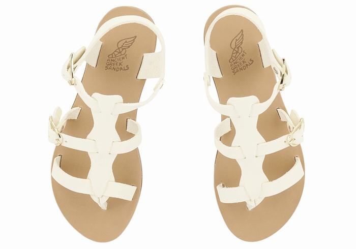 White Ancient Greek Sandals Little Grace Kelly Soft Kids' Flat Sandals | DLF8863PJ