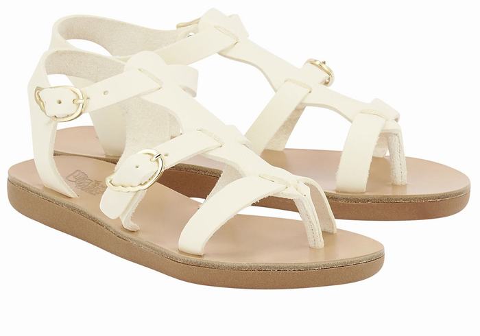 White Ancient Greek Sandals Little Grace Kelly Soft Kids' Flat Sandals | DLF8863PJ