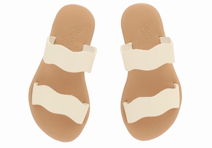 White Ancient Greek Sandals Little Kastos Soft Kids' Slide Sandals | CUT1007RT