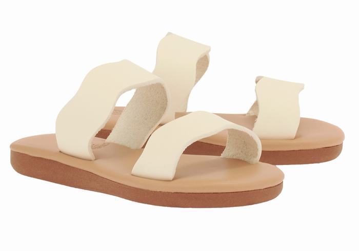 White Ancient Greek Sandals Little Kastos Soft Kids' Slide Sandals | CUT1007RT