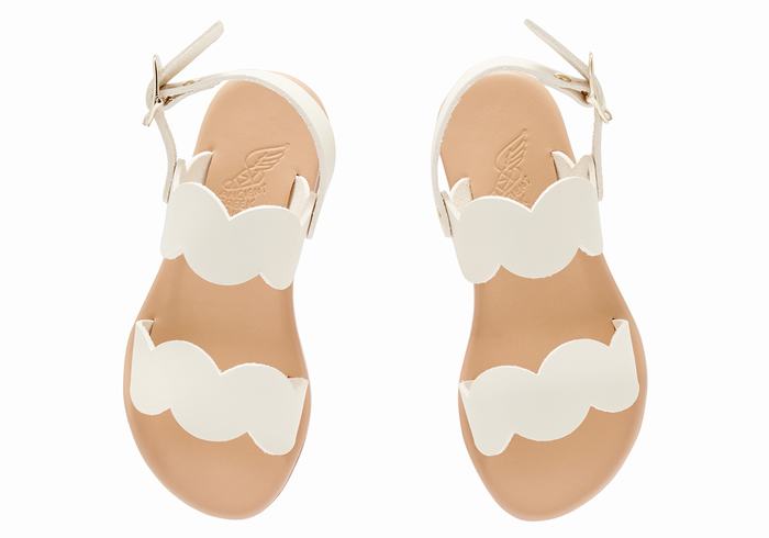 White Ancient Greek Sandals Little Koxili Soft Kids' Flat Sandals | IGI7128CY