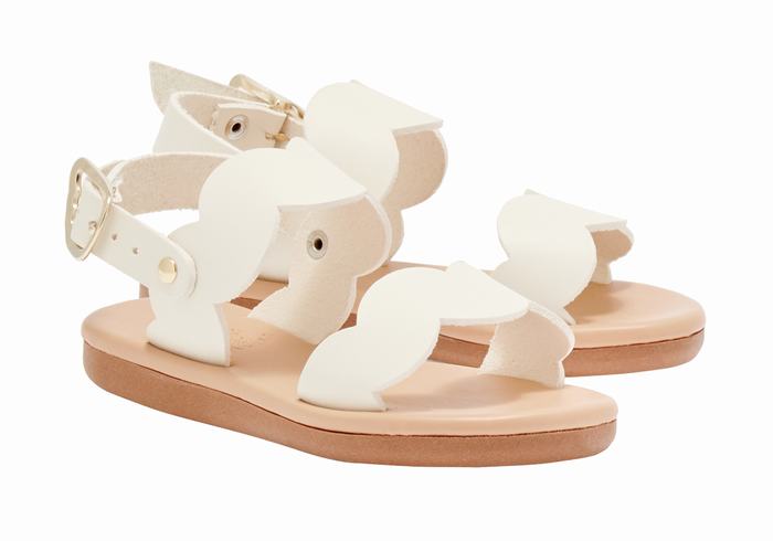 White Ancient Greek Sandals Little Koxili Soft Kids' Flat Sandals | IGI7128CY