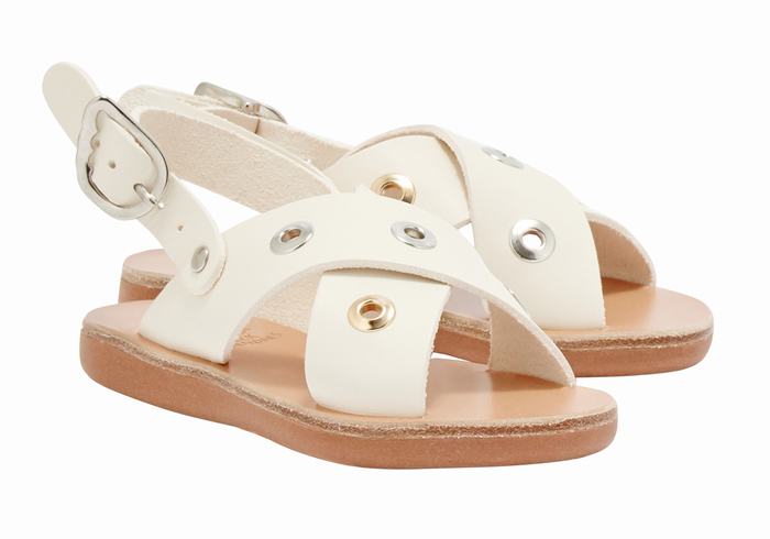 White Ancient Greek Sandals Little Maria Eyelets Soft Kids' Casual Sandals | KAT5957OP