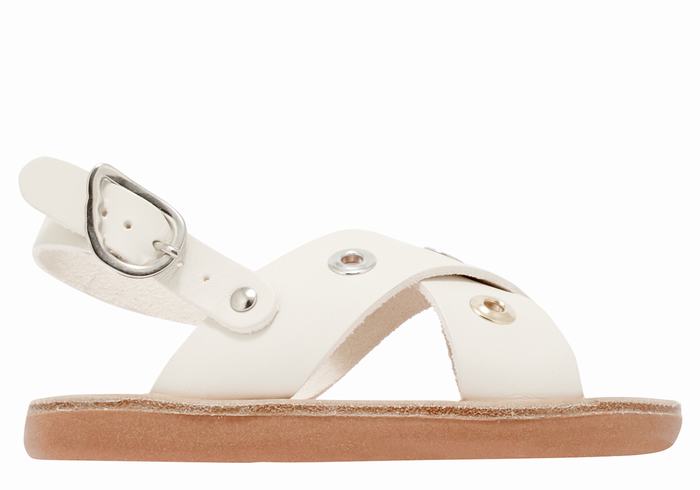 White Ancient Greek Sandals Little Maria Eyelets Soft Kids\' Casual Sandals | KAT5957OP