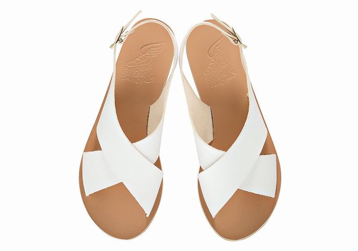 White Ancient Greek Sandals Maria Leather Women Casual Sandals | CDO8783TR