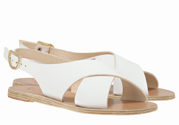 White Ancient Greek Sandals Maria Leather Women Casual Sandals | CDO8783TR