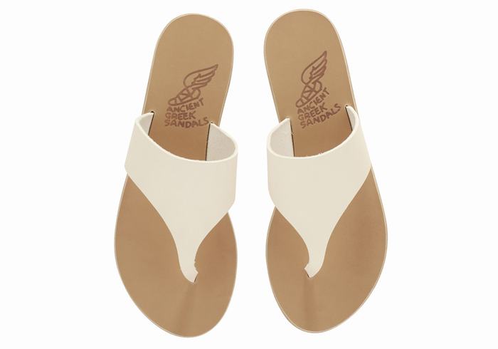 White Ancient Greek Sandals Mera Leather Women Flip Flops | PED9120EV