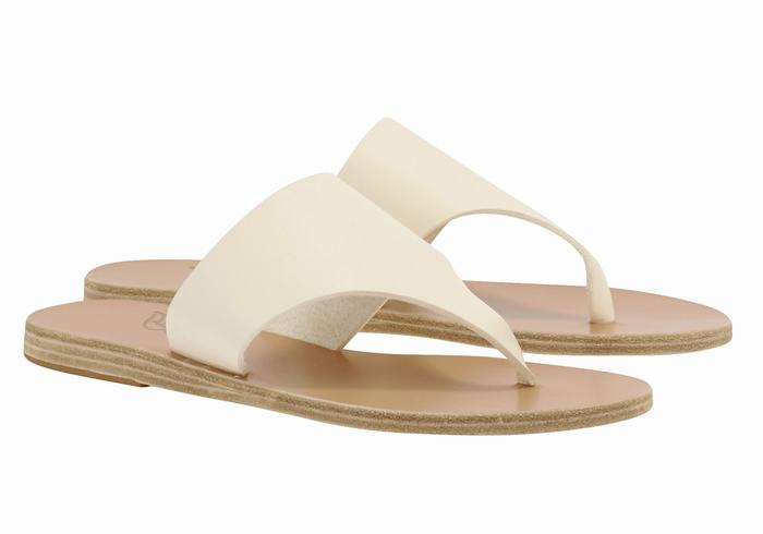 White Ancient Greek Sandals Mera Leather Women Flip Flops | PED9120EV