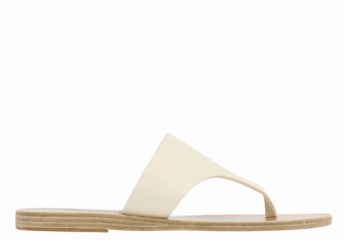 White Ancient Greek Sandals Mera Leather Women Flip Flops | PED9120EV