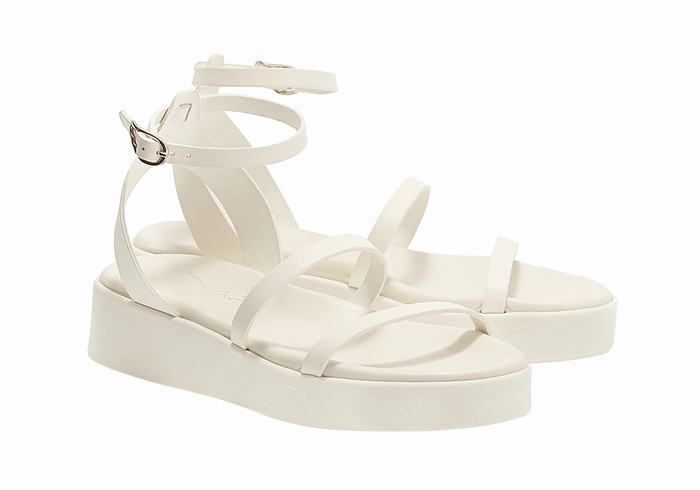 White Ancient Greek Sandals Nissida Leather Women Platform Sandals | BKL2413EH