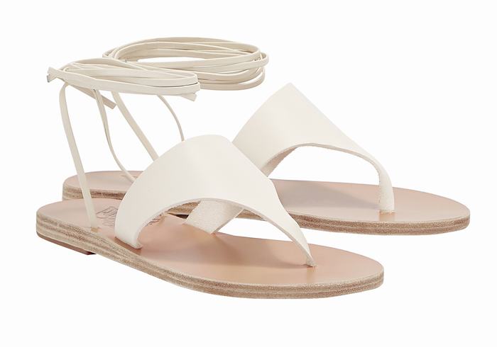 White Ancient Greek Sandals Nychta Leather Women Gladiator Sandals | VNI3240GA