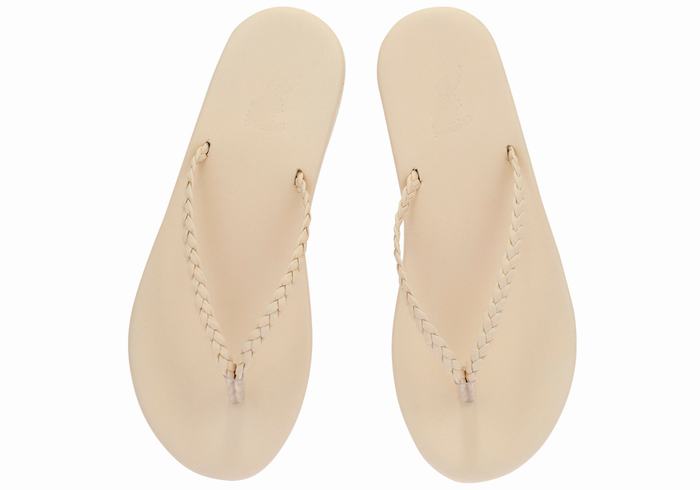 White Ancient Greek Sandals Plage Flip Flop Women Braided Sandals | OKN5932GX