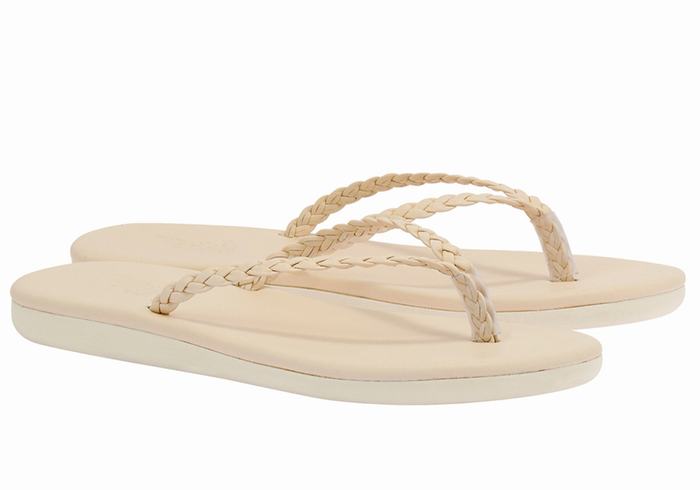 White Ancient Greek Sandals Plage Flip Flop Women Braided Sandals | OKN5932GX