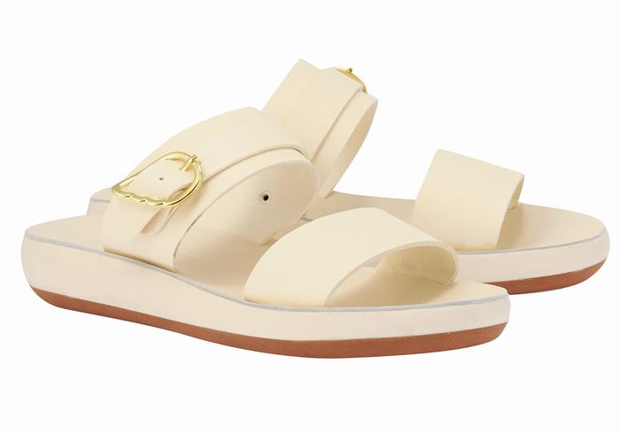 White Ancient Greek Sandals Preveza Comfort Women Slide Sandals | DSN3367UR